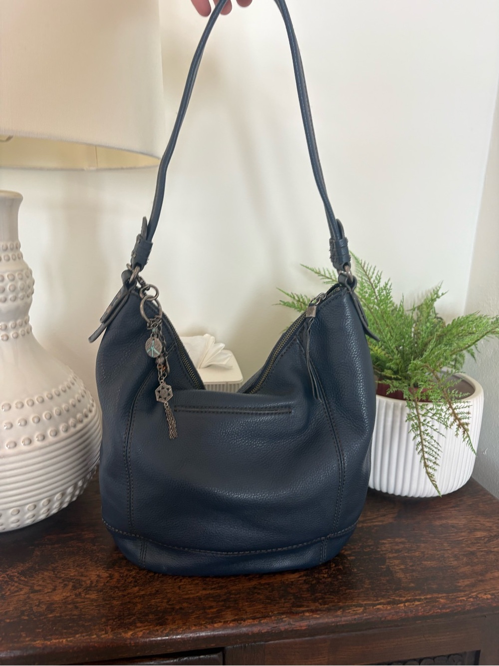 The Sak Sequoia Navy Blue Leather Hobo Bag
